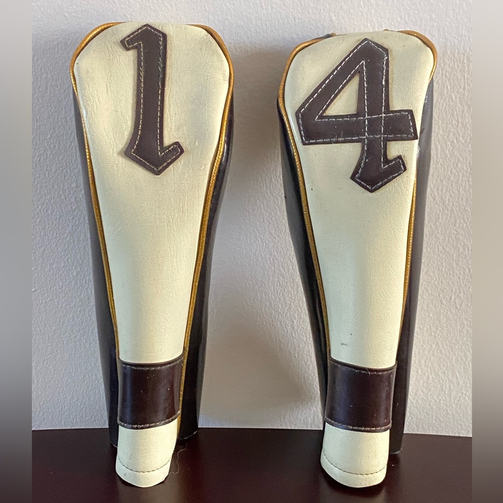 Vintage Cream and Brown Golf Club Headcovers